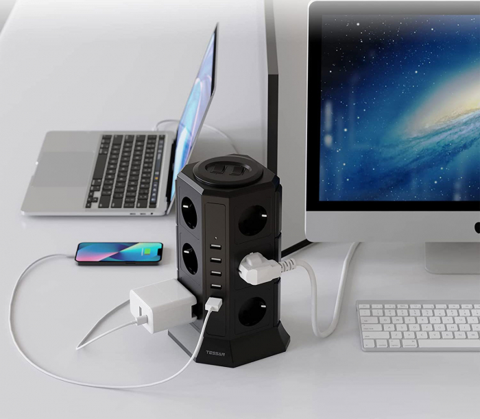 Prelungitor tip Turn Tessan TP-VA5U12E, 12 prize, 5 USB 4.5A, cablu 2m, protectie la suprasarcina [3]