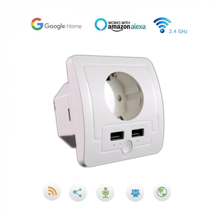Priza inteligenta WiFi incastrata Rovo PW801E, 16A, 2X USB [4]