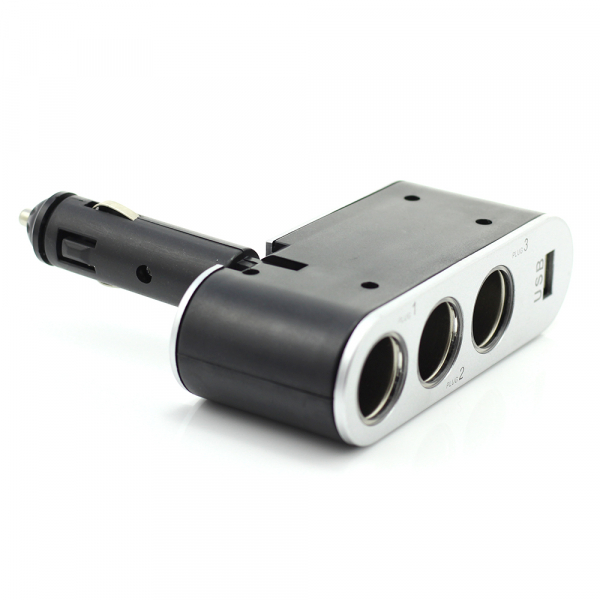 CARGUARD - Priză triplă pentru brichetă auto + USB 1A [2]