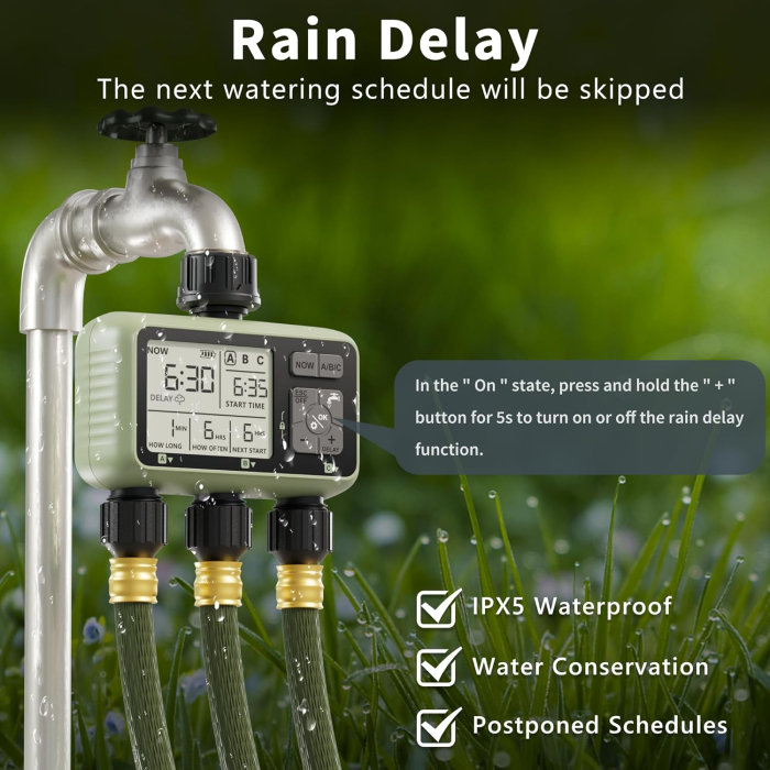 Programator automat pentru irigare Diivoo GM-HCT-378-EUGN, 3 zone, IP54, functie Rain Delay [2]