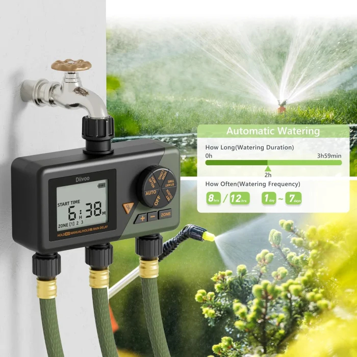 Programator automat pentru irigare Diivoo WT10M-GN, 3 zone, IP54, functie Rain Delay [7]