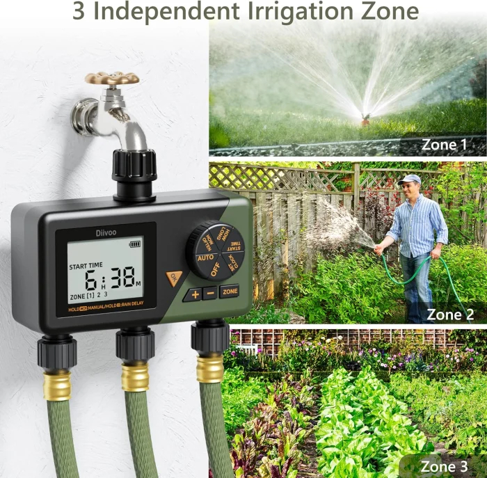 Programator automat pentru irigare Diivoo WT10M-GN, 3 zone, IP54, functie Rain Delay [4]