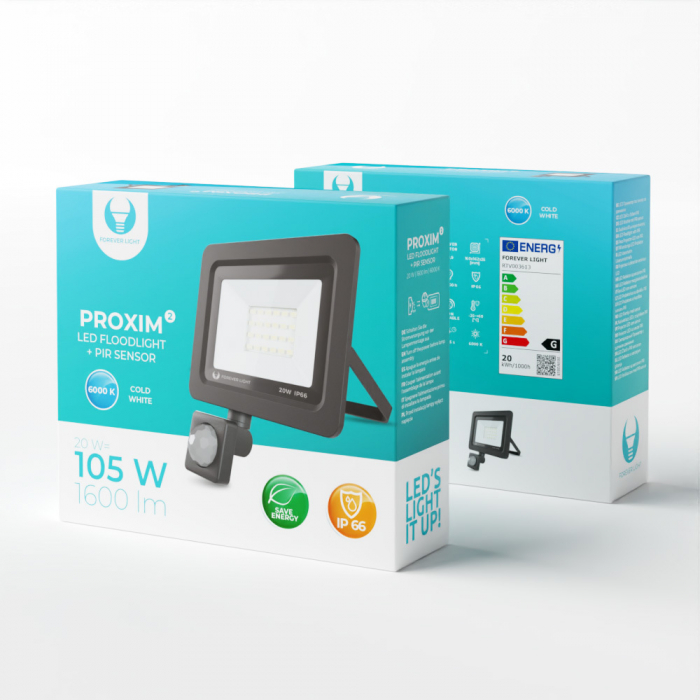 Proiector LED cu senzor de miscare Forever Light PROXIM II 20W, 1600 lm, 24 Leduri, lumina alb rece 6000K [2]