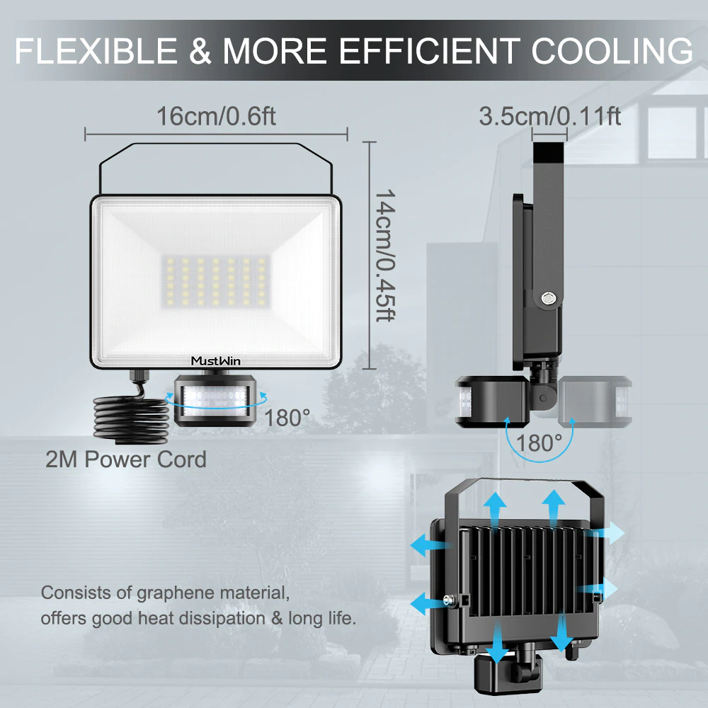 Proiector LED cu senzor de miscare MustWin 30W, 3000 lm, 42 Leduri, IR Telecomanda [2]