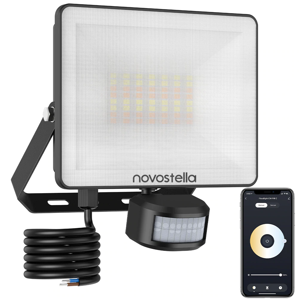 Proiector LED cu senzor de miscare si control vocalbNovostella 30W, Smart, 3000lm, Wifi, 56 Leduri, Dimabil, IP65 [1]