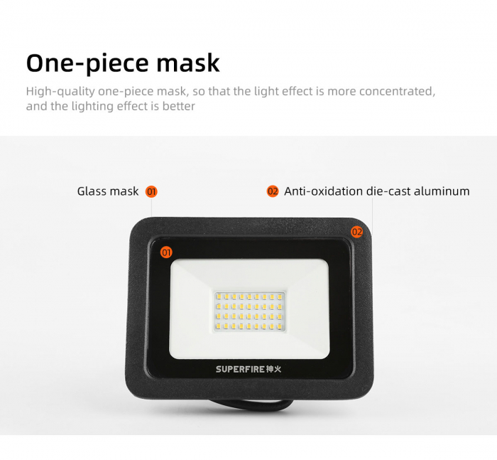 Proiector LED Superfire 30W, 2400 lm, 32 Leduri, lumina alb rece 6000K [2]