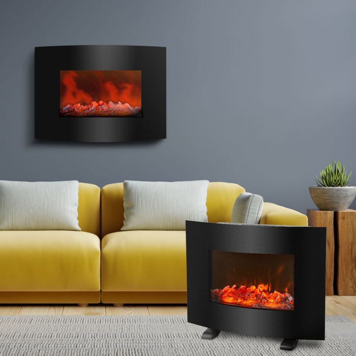Radiator imitatie semineu electric de perete / podea - display LED, curbat, telecomanda, 2 trepte putere - Bewello [3]