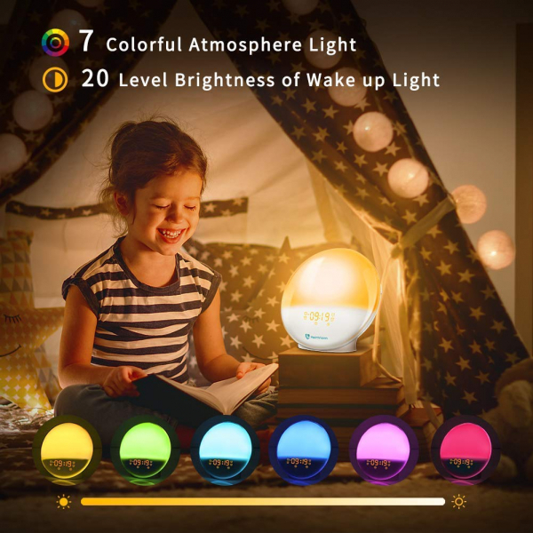 Radio cu ceas Smart Wifi HeimVision, simulare rasarit, control din smartphone, lampa de veghe cu 7 culori, 20 de intensitati a luminii, incarcare USB, Alexa [3]