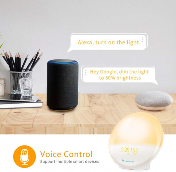 Radio cu ceas Smart Wifi HeimVision, simulare rasarit, control din smartphone, lampa de veghe cu 7 culori, 20 de intensitati a luminii, incarcare USB, Alexa [5]