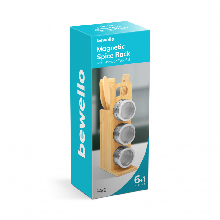 Raft suport magnetic pentru condimente - set de scule bucatarie din bambus - 7 piese - 80 x 135 x 275 mm [4]