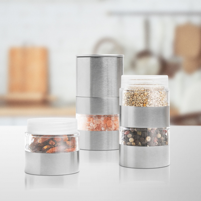 Râsnita combinata pentru condimente din otel inoxidabil cu 4 compartimente de depozitare 4 in 1 - inox - 5 x 21 cm - BEWELLO [4]