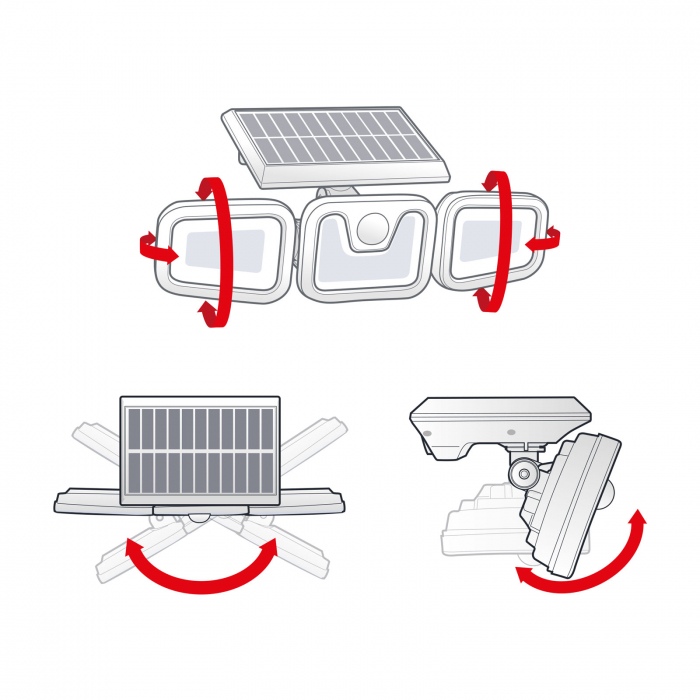 Reflector solar rotativ cu senzor de miscare - 3 LED-uri COB, cu acumulator Li-Ion 2400 mAh 3.7V [4]