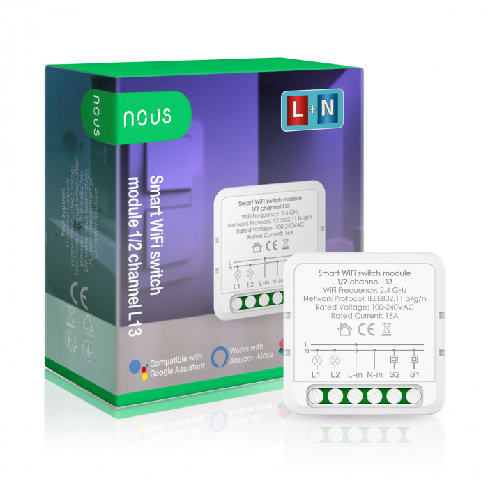 Releu inteligent WiFi Nous L13, 1 2 canale, 16A [1]