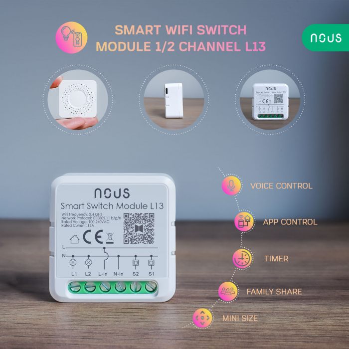 Releu inteligent WiFi Nous L13, 1 2 canale, 16A [2]