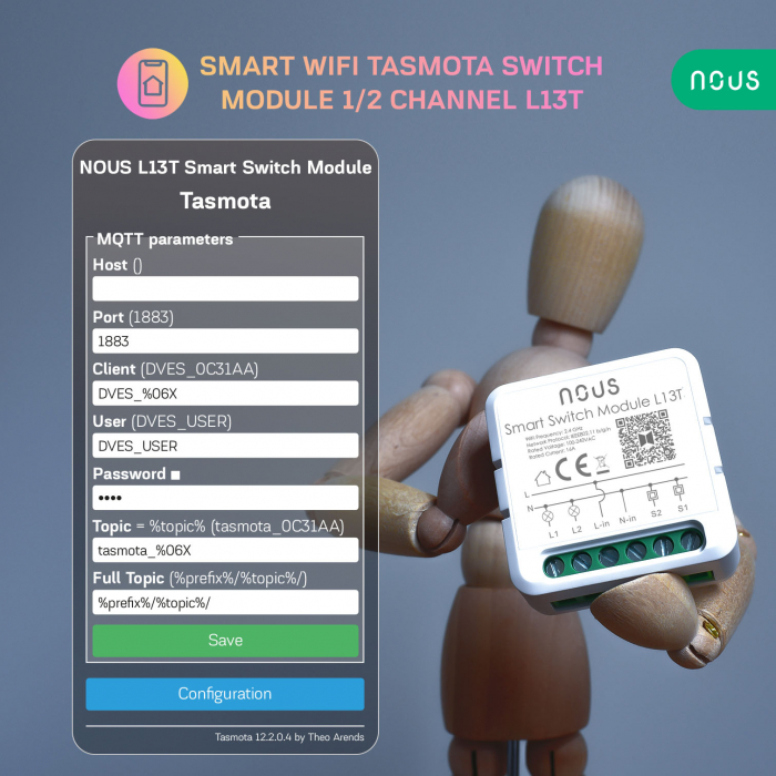 Releu inteligent WiFi Nous L13T, 1 2 canale, 16A Tasmota [4]