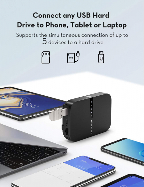 Router Wireless Portabil - Filehub RavPower RP-WD009 5 in 1, Cititor Carduri, Travel Router Backup, Baterie Externa 6700mAh [5]