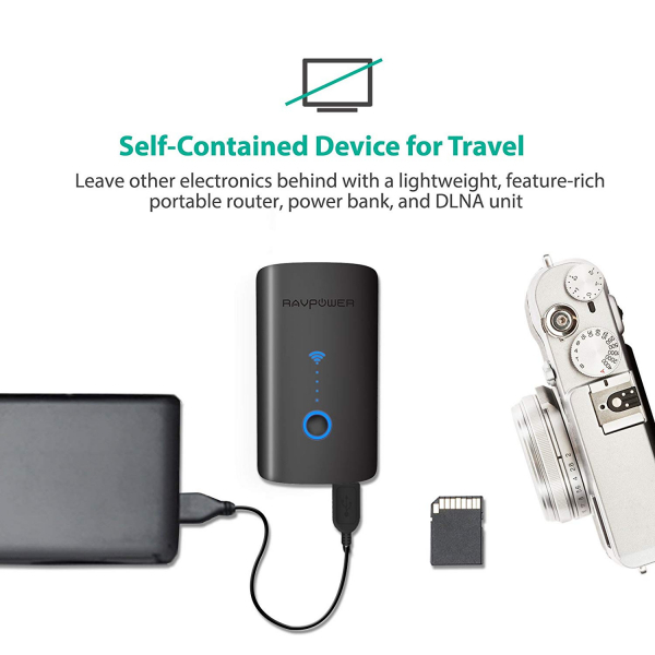 Router Wireless Portabil - Filehub RavPower RP-WD03, Cititor Carduri, Baterie Externa 6000mAh [4]