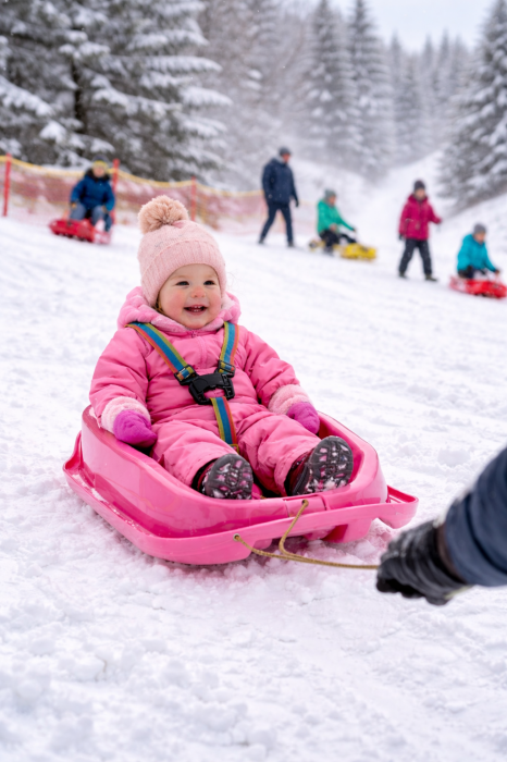 Sanie copii +12 luni, Marmat Mini cu spatar si centura - culoare Roz [3]