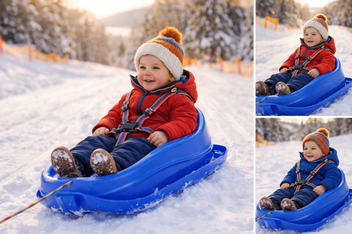 Sanie copii cu centura de siguranta Marmat Mini - Albastru [2]