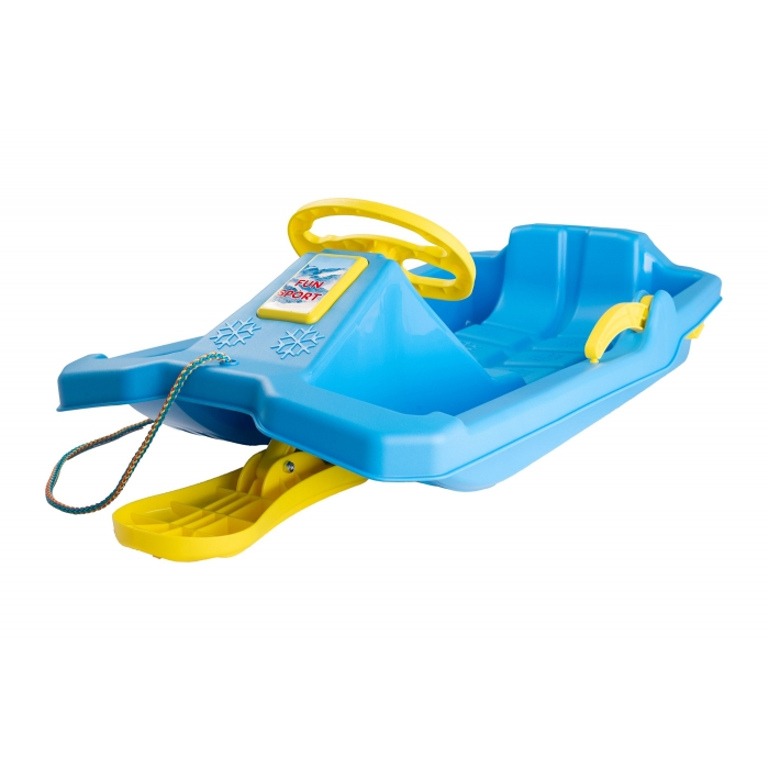 Sanie Copii Marmat Niko Cu Manere, Frana Si Volan - Albastru [2]