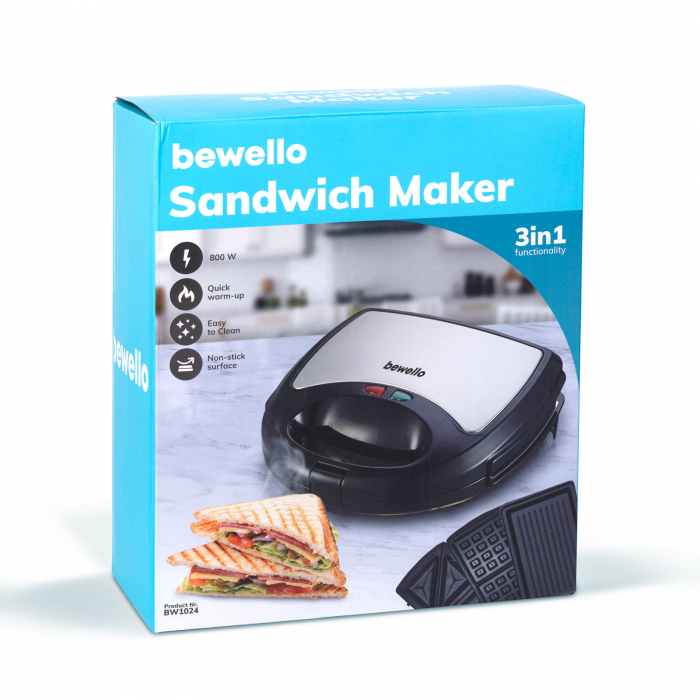 Aparat Sanwich Maker- 3 în 1 - 220-240V - 800W - argintiu/negru [5]