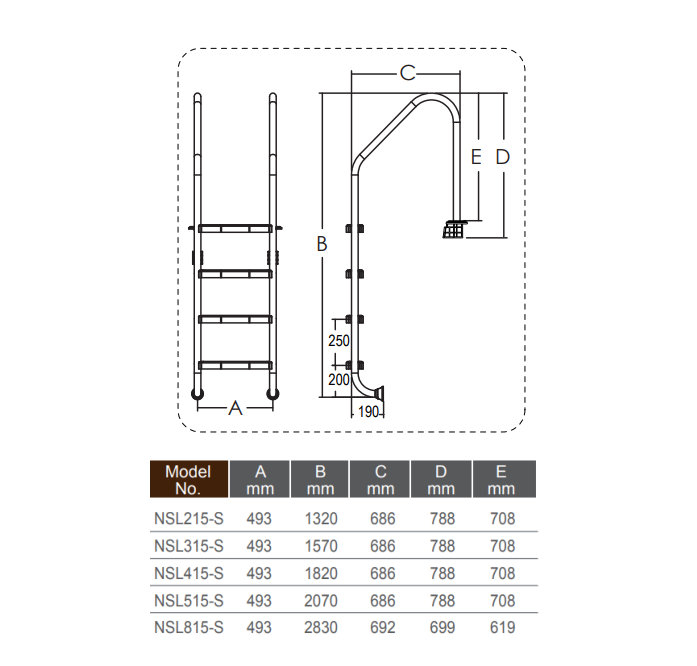Scara piscina standard din inox cu 3 trepte EMAUX NSL 315-S [2]