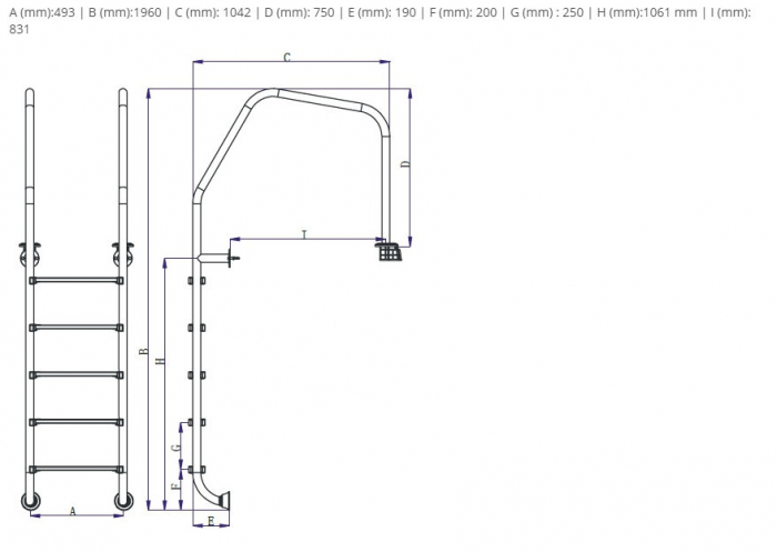 Scara piscine din inox AISI-304 cu 4 trepte si gratar perimetral OF415-S [2]