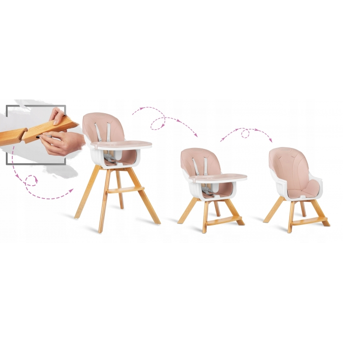 Scaun de masa 3 in 1, cu picioare din lemn, 63 x 58 x 90 cm, Ricokids Lilo 700203 - Roz [2]