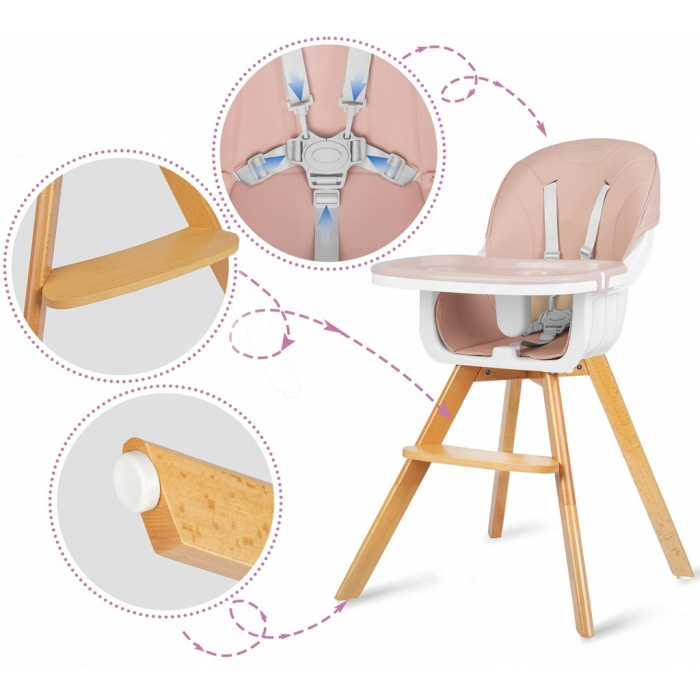 Scaun de masa 3 in 1, cu picioare din lemn, 63 x 58 x 90 cm, Ricokids Lilo 700203 - Roz [5]
