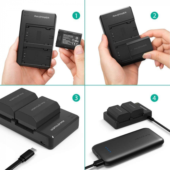 Set 2 acumulatori FZ100 cu incarcator RAVPower RP-BC018, pentru camere Sony NP-FZ100, Alpha A7 III, A7R III, A9, Sony Alpha A9, A7R3, a660, a7R IV, Alpha a9II, Alpha 9R, A9R, Alpha 9S [2]