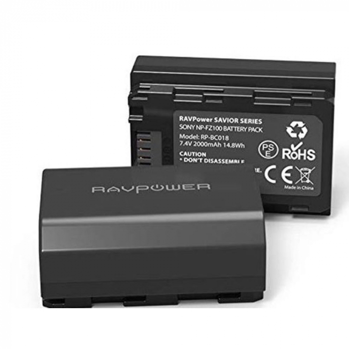 Set 2 acumulatori FZ100 cu incarcator RAVPower RP-BC018, pentru camere Sony NP-FZ100, Alpha A7 III, A7R III, A9, Sony Alpha A9, A7R3, a660, a7R IV, Alpha a9II, Alpha 9R, A9R, Alpha 9S [3]