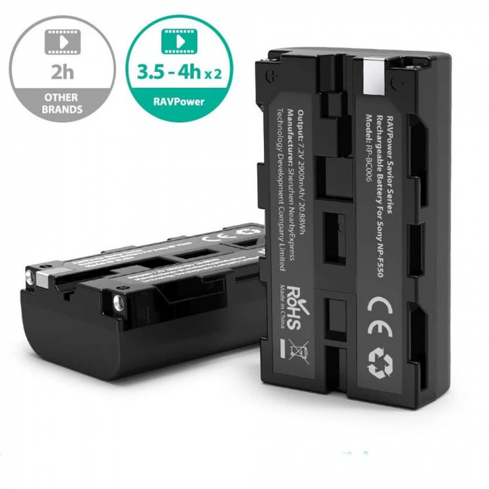 Set 2 acumulatori NP-F550 cu incarcator RAVPower RP-BC006, pentru camere SONY CCD-RV100 RV200 Seria SC, Seria TR [2]