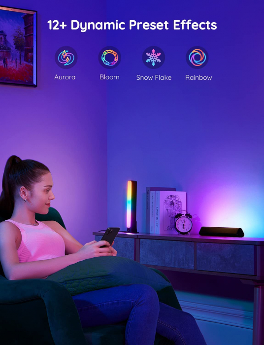 Set 2 buc lampa LED Govee Flow Plus Light Bars RGBICWW, WiFi si Bluetooth, TV Ambient, Alexa si Google Assistant [3]