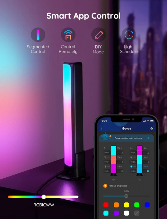 Set 2 buc lampa LED Govee Flow Plus Light Bars RGBICWW, WiFi si Bluetooth, TV Ambient, Alexa si Google Assistant [4]