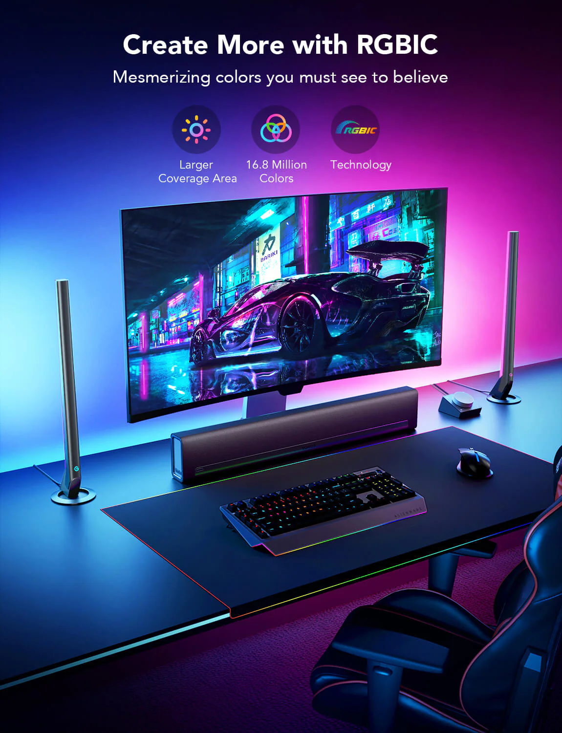 Set 2 buc lampa LED Govee H6047 RGBIC Wi-Fi Gaming Light Bars with Smart Controller, WiFi [6]