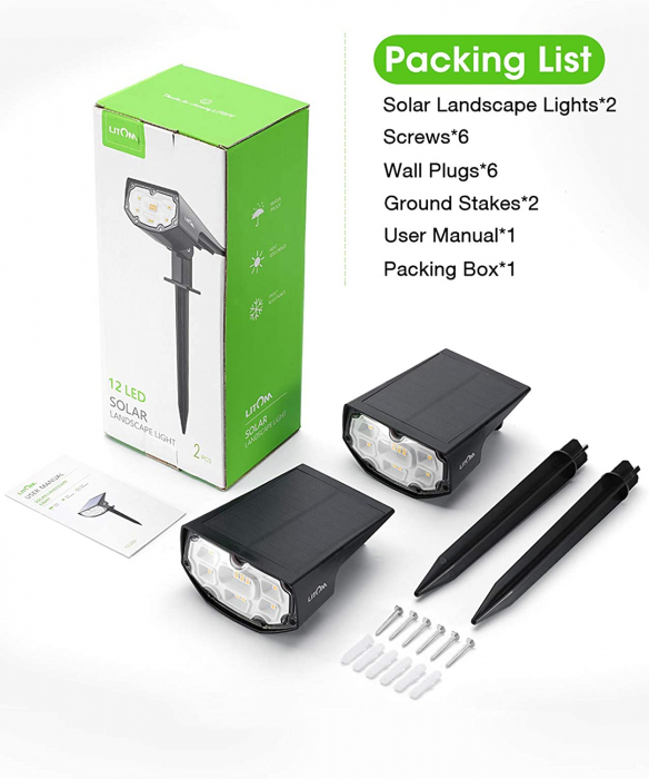 Set 2 bucati Lampa solara LITOM LTCD190 12 leduri, IP67 lumina alba calda, senzor de lumina [6]