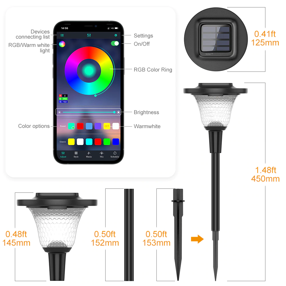 Set 2 lampi solare MustWin RGBW Inteligente, Bluetooth, Control App [6]
