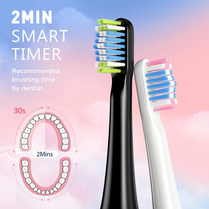 Set 2 periuta de dinti electrica ATMOKO AMHP142 cu 8 capete DuPont, 3D, 3 moduri, temporizator 2 min, 40000 pulsatii min [4]