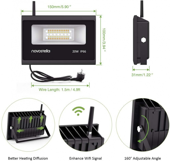 Set 2 proiectoare de podea LED RGB Novostella, Smart, Wifi, Alexa,Google , 20W, Exterior IP66 waterproof [6]