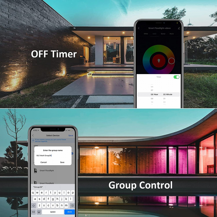 Set 2 proiectoare Smart LED RGB Novostella NTF71, BT Mesh, Alexa,Google , 25W, Sincronizare muzica, Exterior IP66 waterproof, Tuya Smart Life [7]