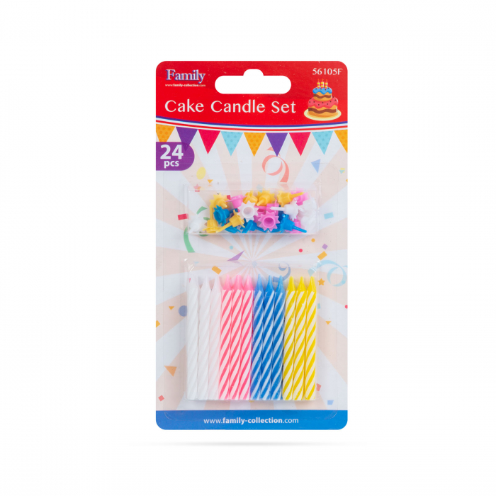Set 24 de lumânări colorate pentru tort, galben, albastru, roz, alb [2]