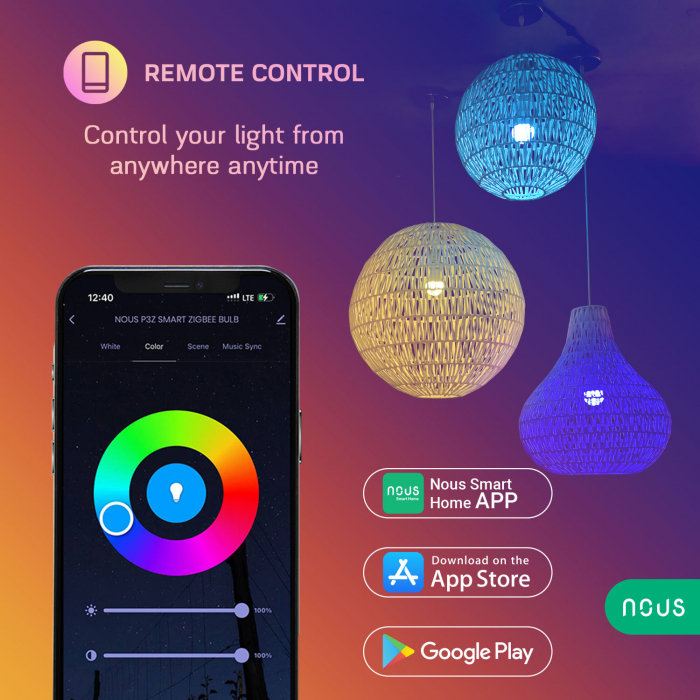Set 4 becuri LED RGB Smart NOUS P3Z ZigBee, E27, Control din aplicatie smartphone [7]