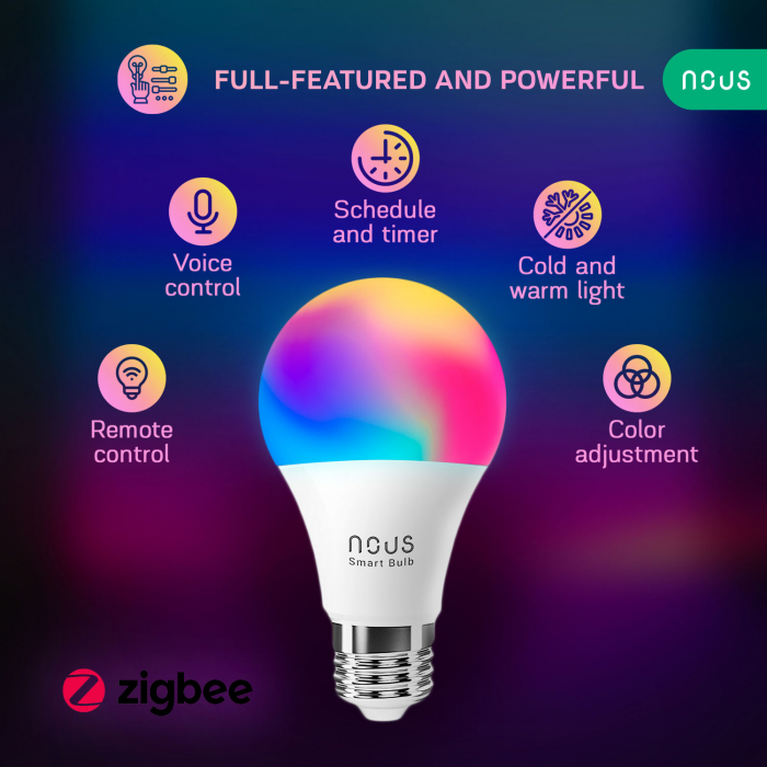 Set 4 becuri LED RGB Smart NOUS P3Z ZigBee, E27, Control din aplicatie smartphone [2]