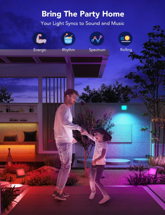 Set 4 proiectoare Govee H7060 RGBICWW LED, Alexa, Google , 24W, Sincronizare muzica, Exterior IP65 waterproof [6]