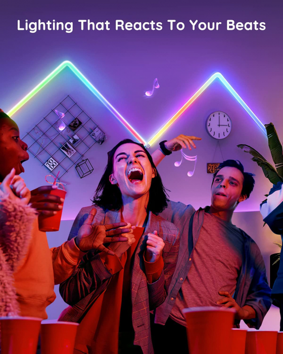 Set 8+4 buc bara LED Govee H6062 Glide Wall Light RGBIC Smart, Sincronizare Muzica, Wifi, Alexa, Google Assistant [3]