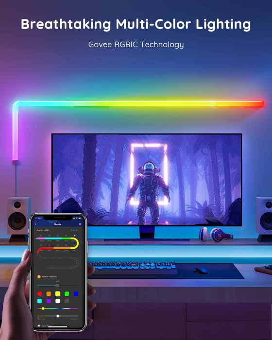 Set 8+4 buc bara LED Govee H6062 Glide Wall Light RGBIC Smart, Sincronizare Muzica, Wifi, Alexa, Google Assistant [2]