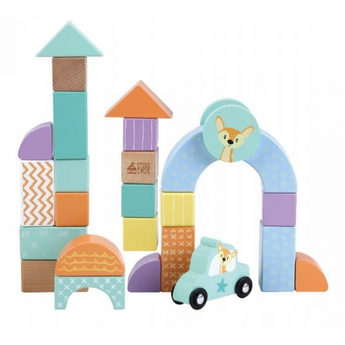 Set blocuri din lemn cu animalute si masini, 60 de bucati, Sun Baby 064 [3]