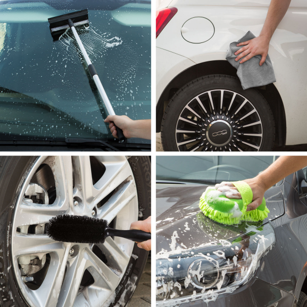 Set cosmetică auto - 3 lavete cu microfibre, racletă și burete pentru curățat jenți [6]