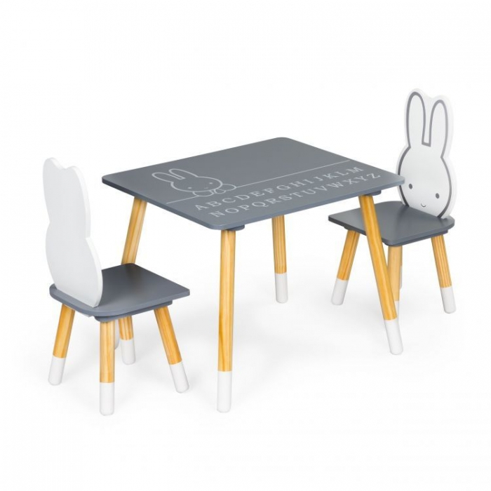 Set de masa cu alfabet si doua scaune in forma de iepuras pentru copii Ecotoys WH141 - Gri si natur [3]