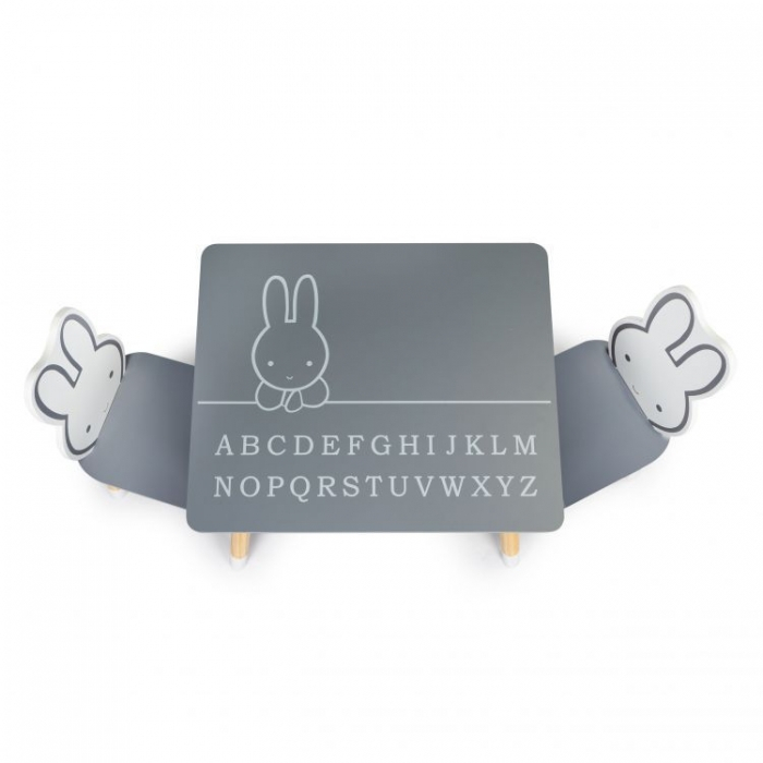 Set de masa cu alfabet si doua scaune in forma de iepuras pentru copii Ecotoys WH141 - Gri si natur [4]